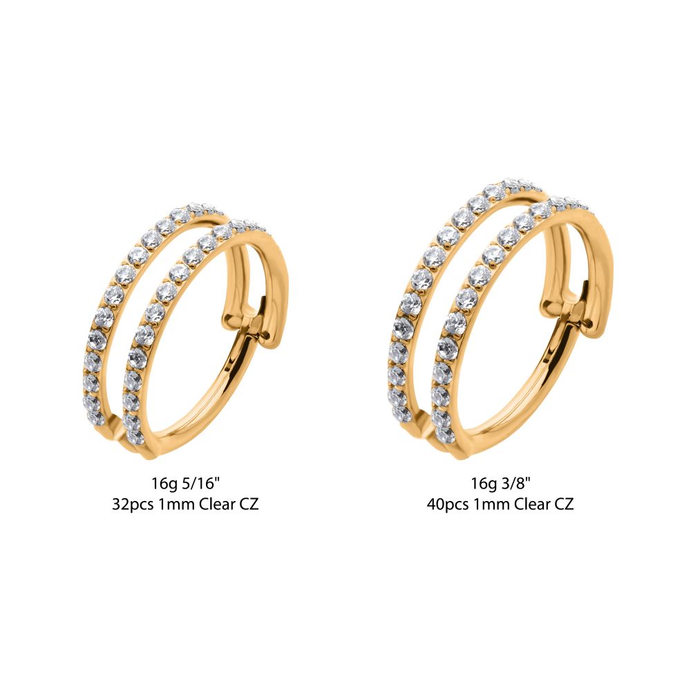 24Kt Gold PVD Titanium Double Row Full Clear CZ Side Facing Hinged Segment Clicker