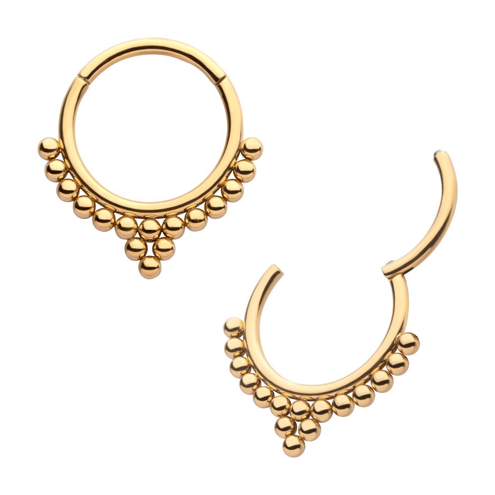 24KT Gold PVD Titanium Beaded Classic Clustered Front Facing Hinged Segment Clicker