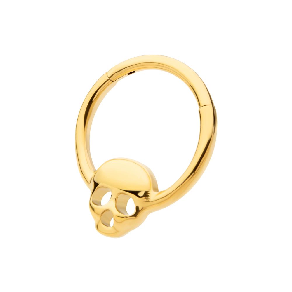 24Kt Gold PVD Titanium with Centered Skull Front Facing Hinged Segment Clicker