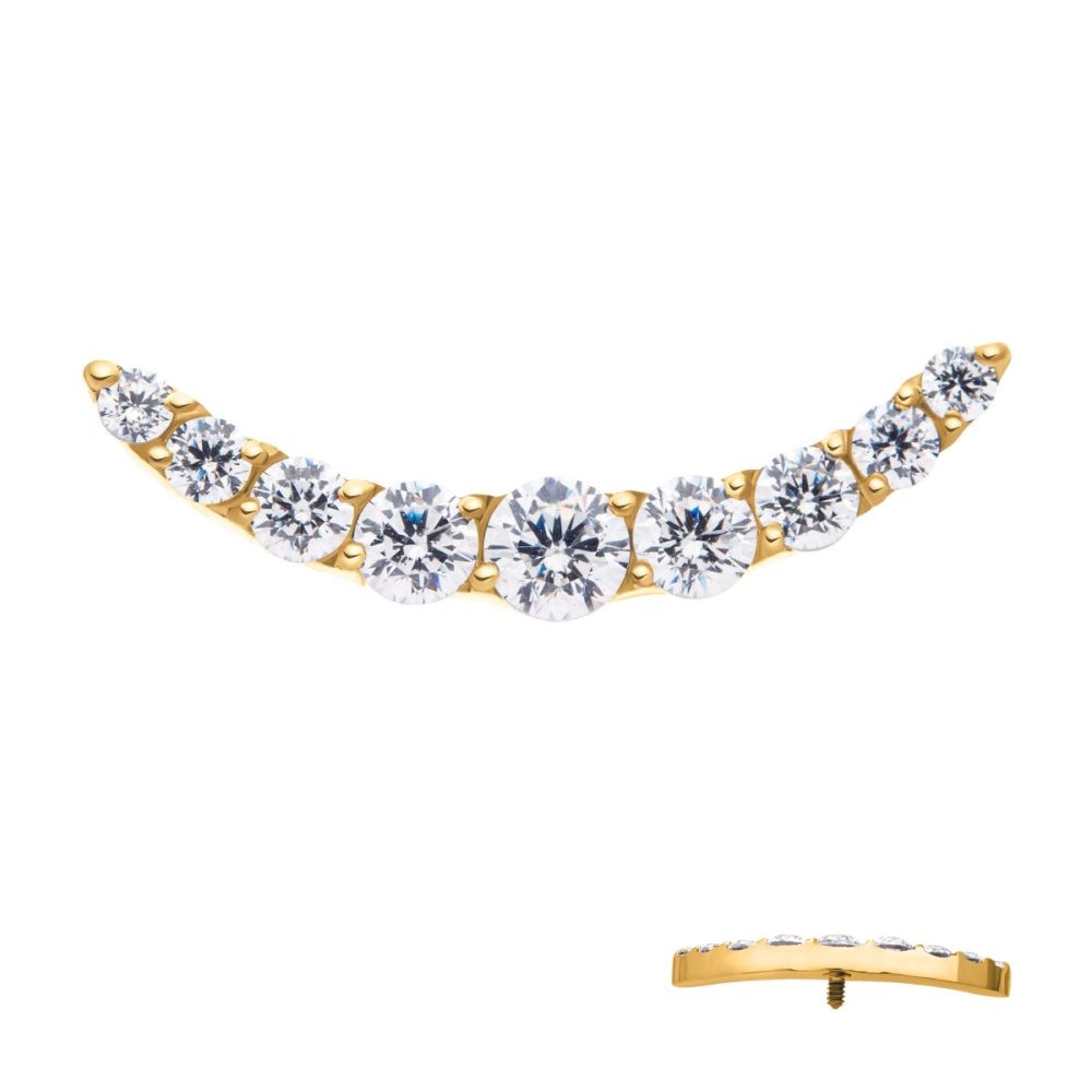 24Kt Gold PVD Titanium Internally Threaded with Prong Set Round CZ 9-Cluster Top