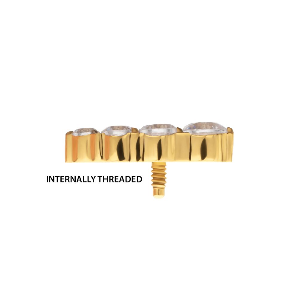 24Kt Gold PVD Titanium Internally Threaded 4-Cluster Staggered Prong Set CZ Gem Top (Right Ear)