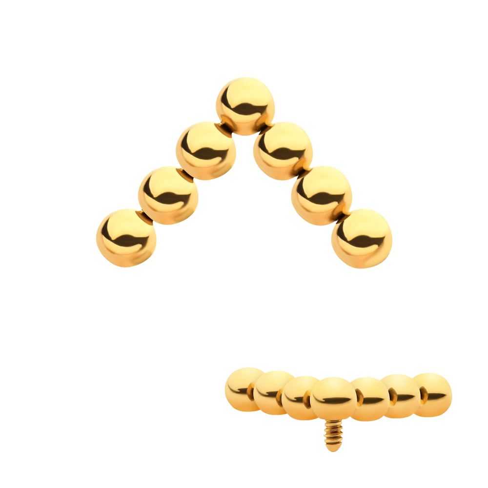24Kt Gold PVD Titanium Internally Threaded 7-Bead Triangle Shape Top