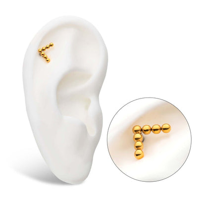 24Kt Gold PVD Titanium Internally Threaded 7-Bead Triangle Shape Top