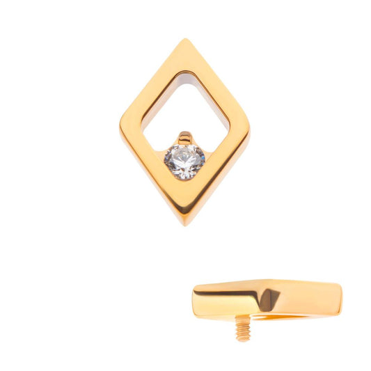 24Kt Gold PVD Titanium Internally Threaded Rhombus Shape with Clear CZ Top