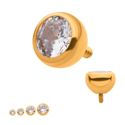 24Kt Gold PVD Titanium Internally Threaded Bezel Set Round Gem Front Facing Top