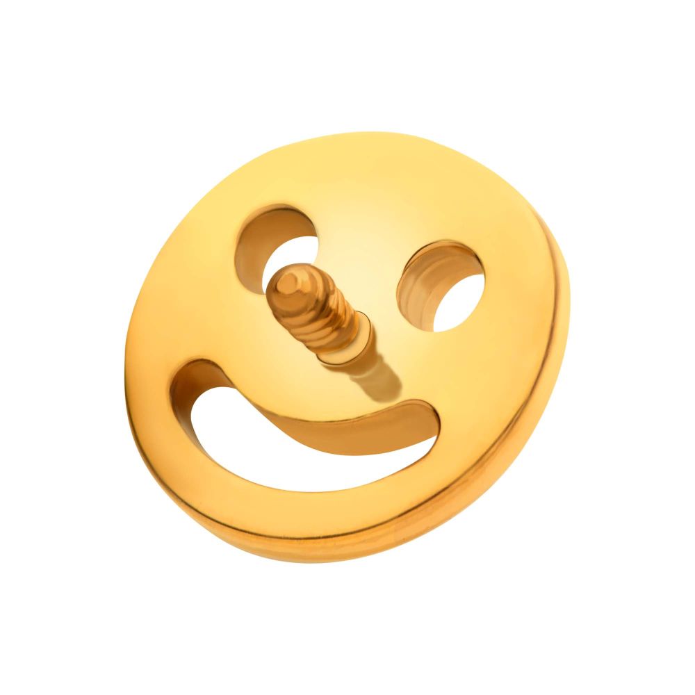 24Kt Gold PVD Titanium Internally Threaded Smiley Face Emoji Top