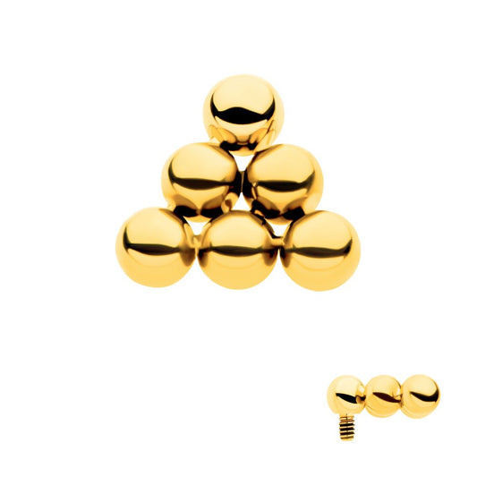 24Kt Gold PVD Titanium Internally Threaded 6 Beads Pyramid Shape Top