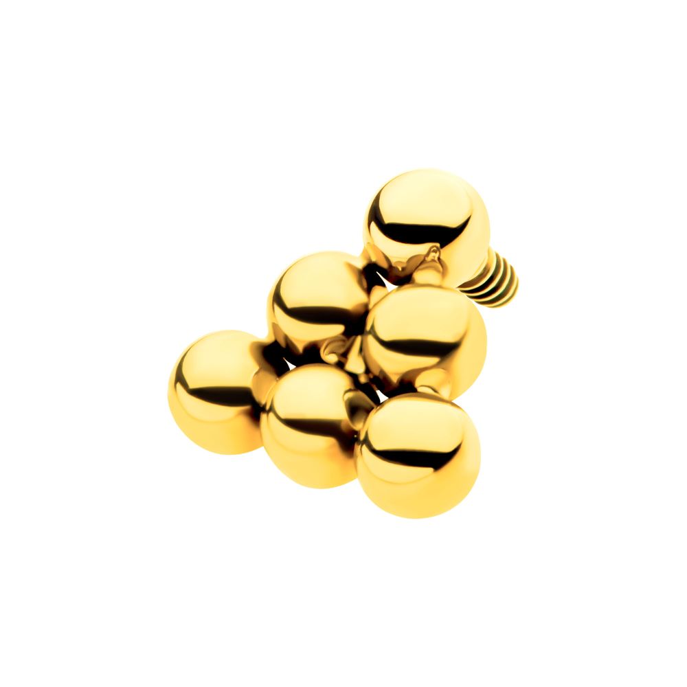 24Kt Gold PVD Titanium Internally Threaded 6 Beads Pyramid Shape Top