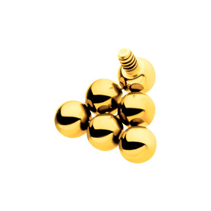 24Kt Gold PVD Titanium Internally Threaded 6 Beads Pyramid Shape Top