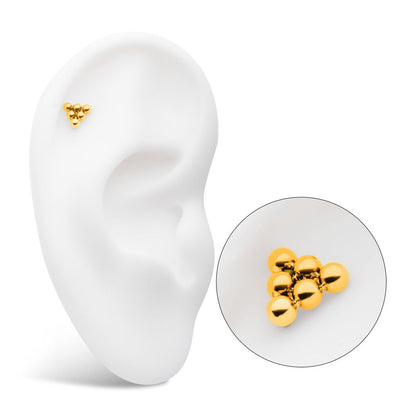 24Kt Gold PVD Titanium Internally Threaded 6 Beads Pyramid Shape Top