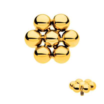 24Kt Gold PVD Titanium Internally Threaded 7 Beads Hexagon Shape Top