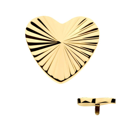 24Kt Gold PVD Titanium Internally Threaded Corrugated Heart Top