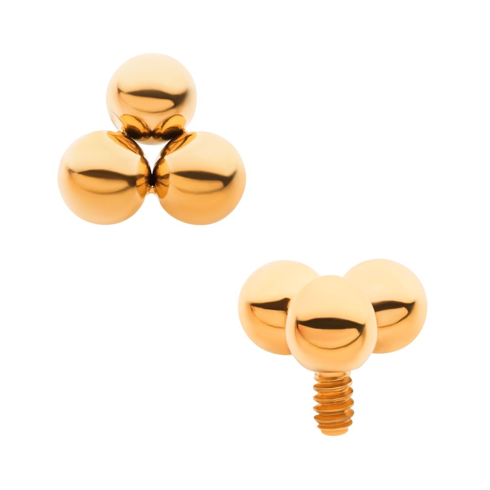 24Kt Gold PVD Titanium Internally Threaded Trinity Ball Top