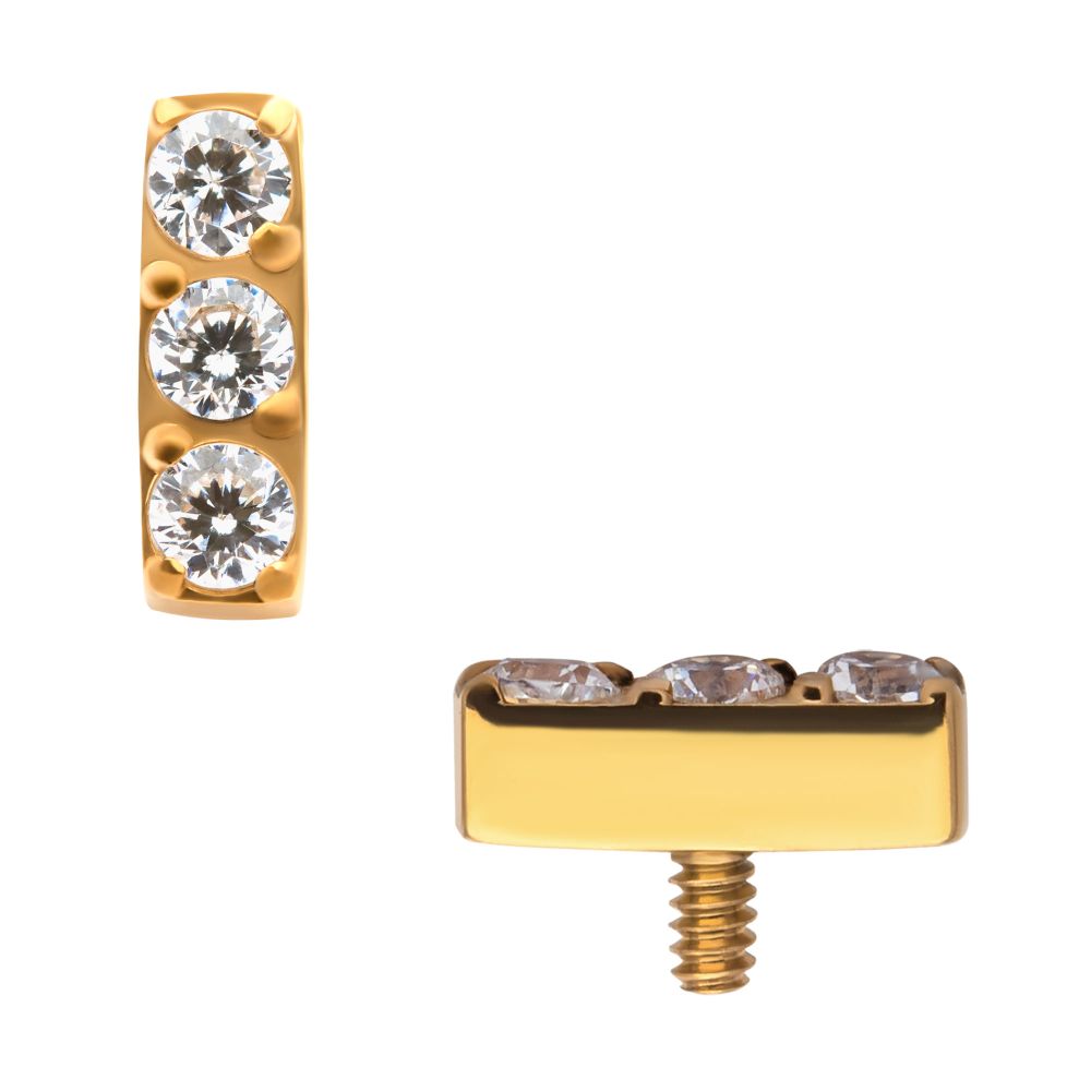 24KT Gold PVD Titanium Internally Threaded with Prong Set Clear CZ Bar Top