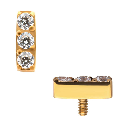 24KT Gold PVD Titanium Internally Threaded with Prong Set Clear CZ Bar Top