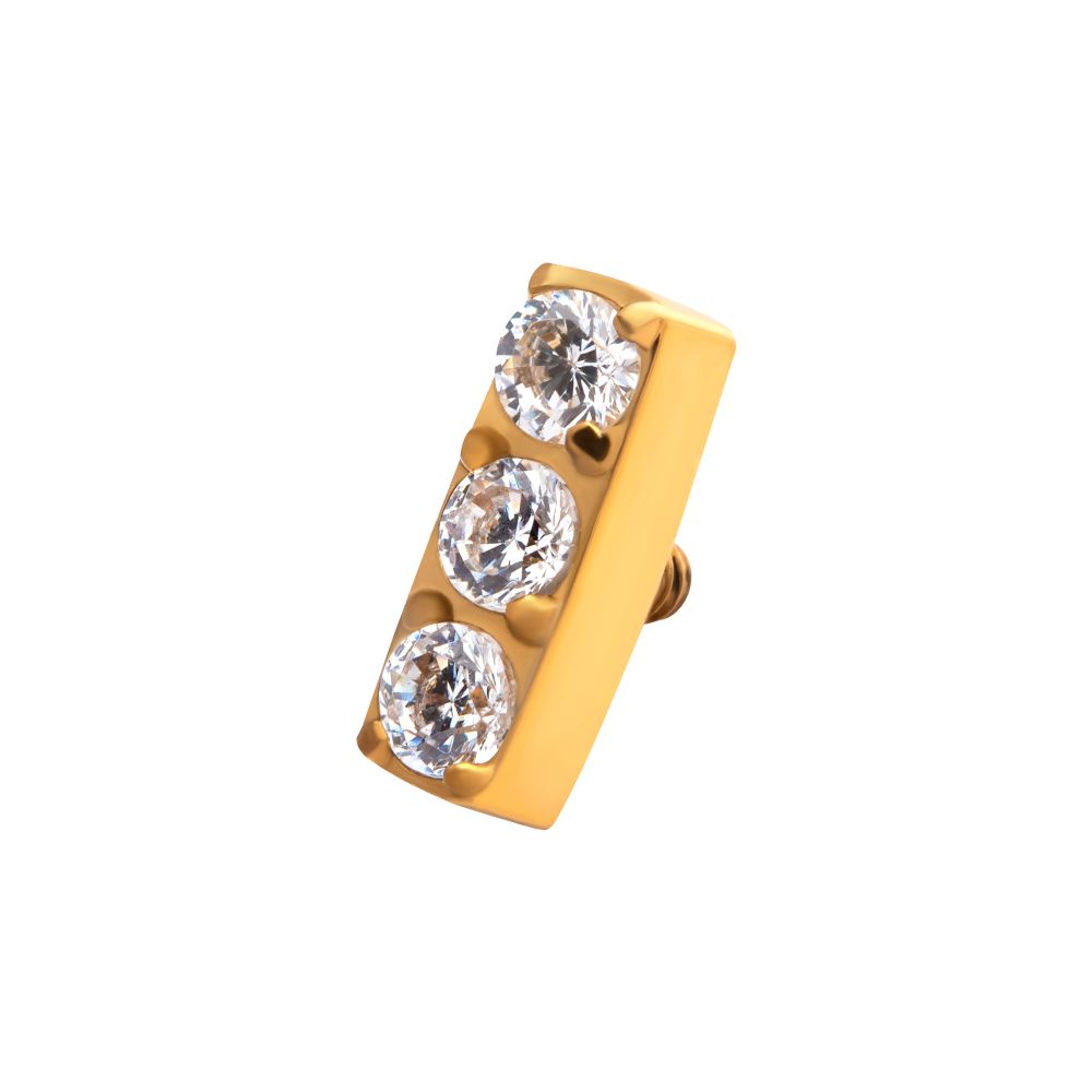 24KT Gold PVD Titanium Internally Threaded with Prong Set Clear CZ Bar Top