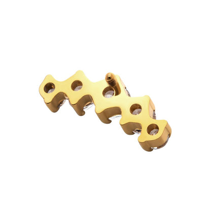 24KT Gold PVD Titanium Internally Threaded with Prong Set Clear CZ 5-Cluster Top