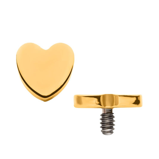 24KT Gold PVD Titanium Internally Threaded with Heart Top