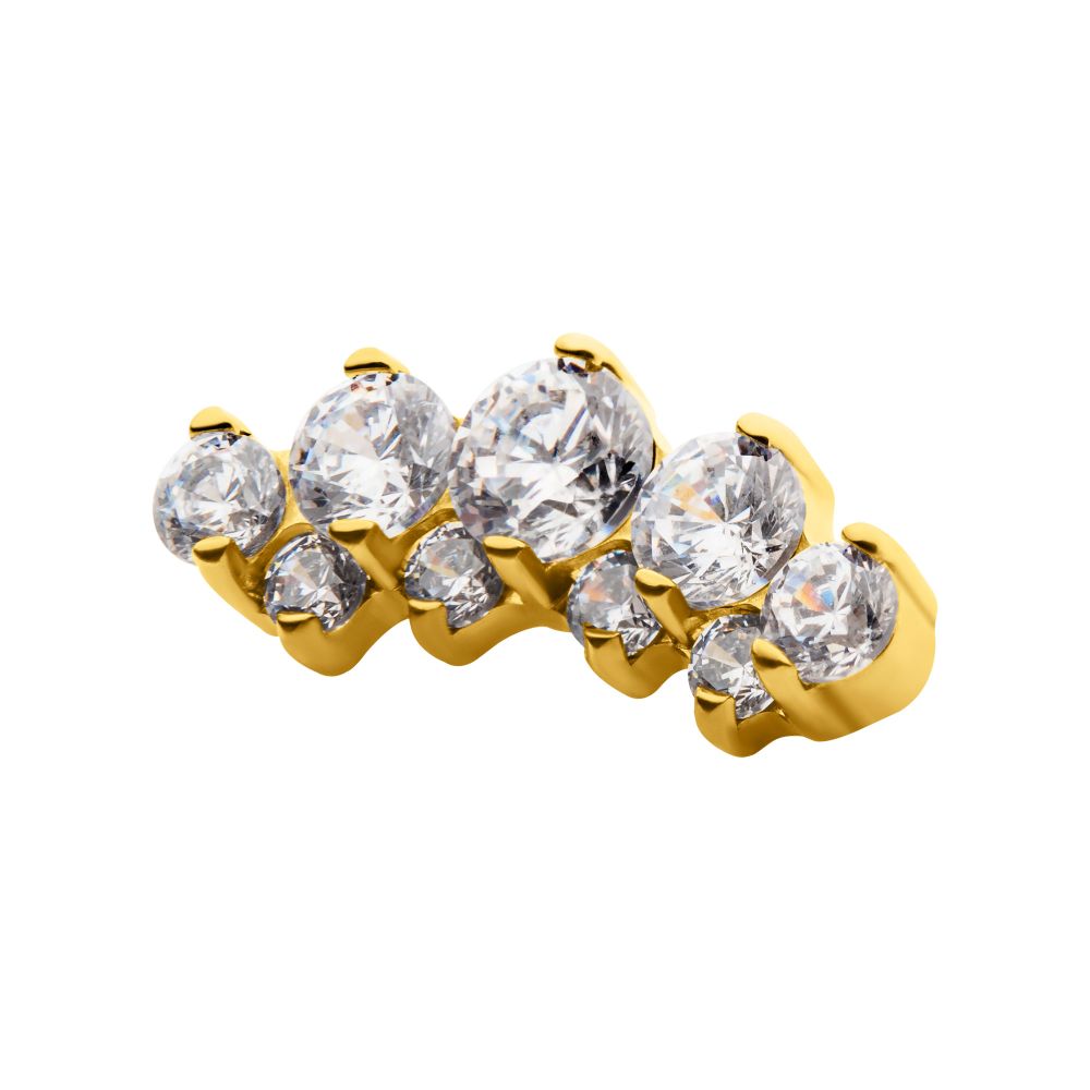 24Kt Gold PVD Titanium Threadless Terraced Cluster Prong Set CZ Gem Top