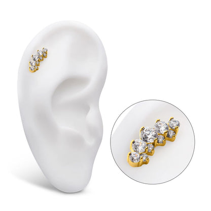 24Kt Gold PVD Titanium Threadless Terraced Cluster Prong Set CZ Gem Top