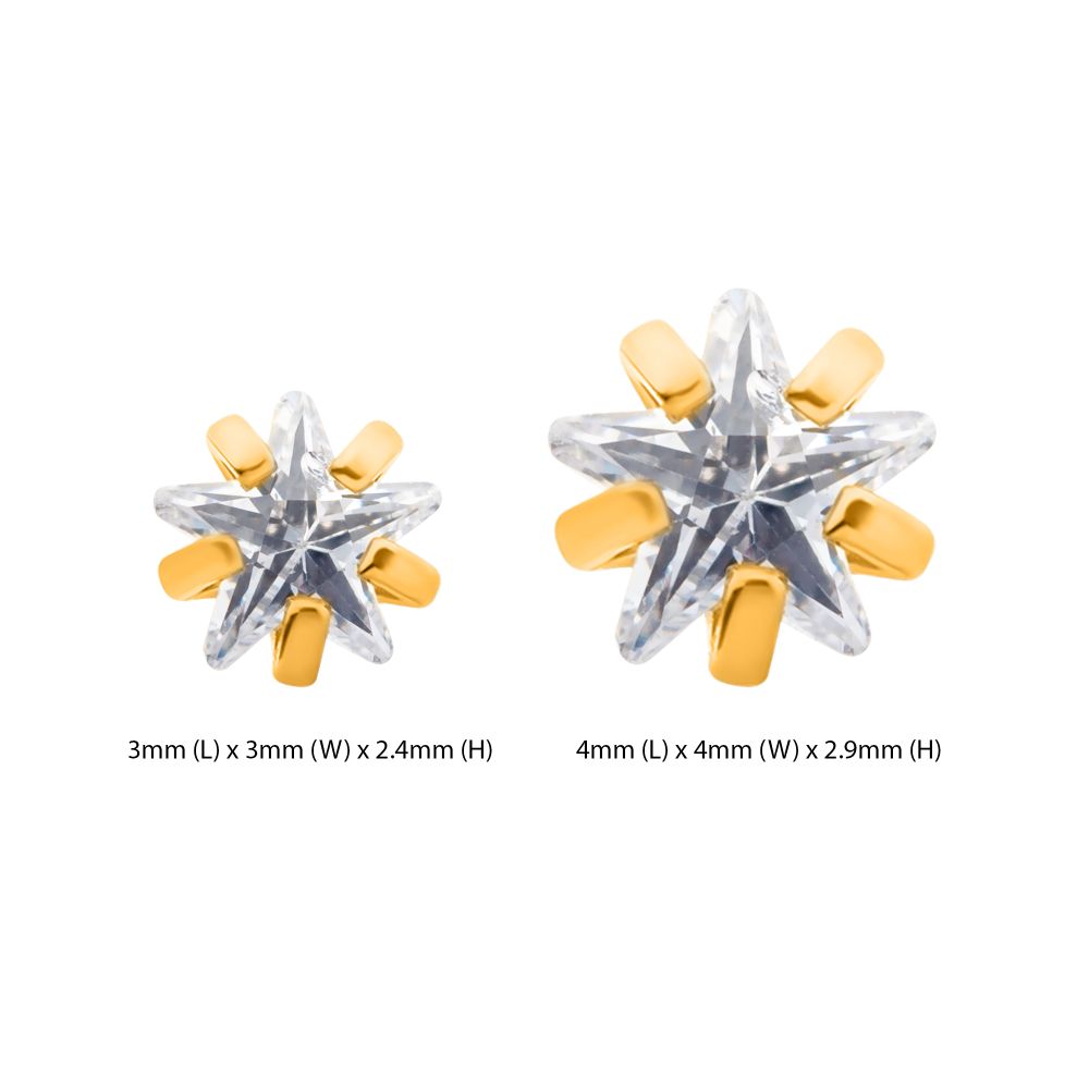 24KT-Gold PVD Titanium Threadless with Prong Set CZ Star Shape Top