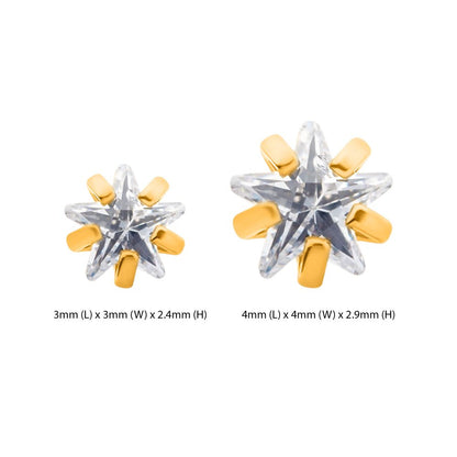 24KT-Gold PVD Titanium Threadless with Prong Set CZ Star Shape Top