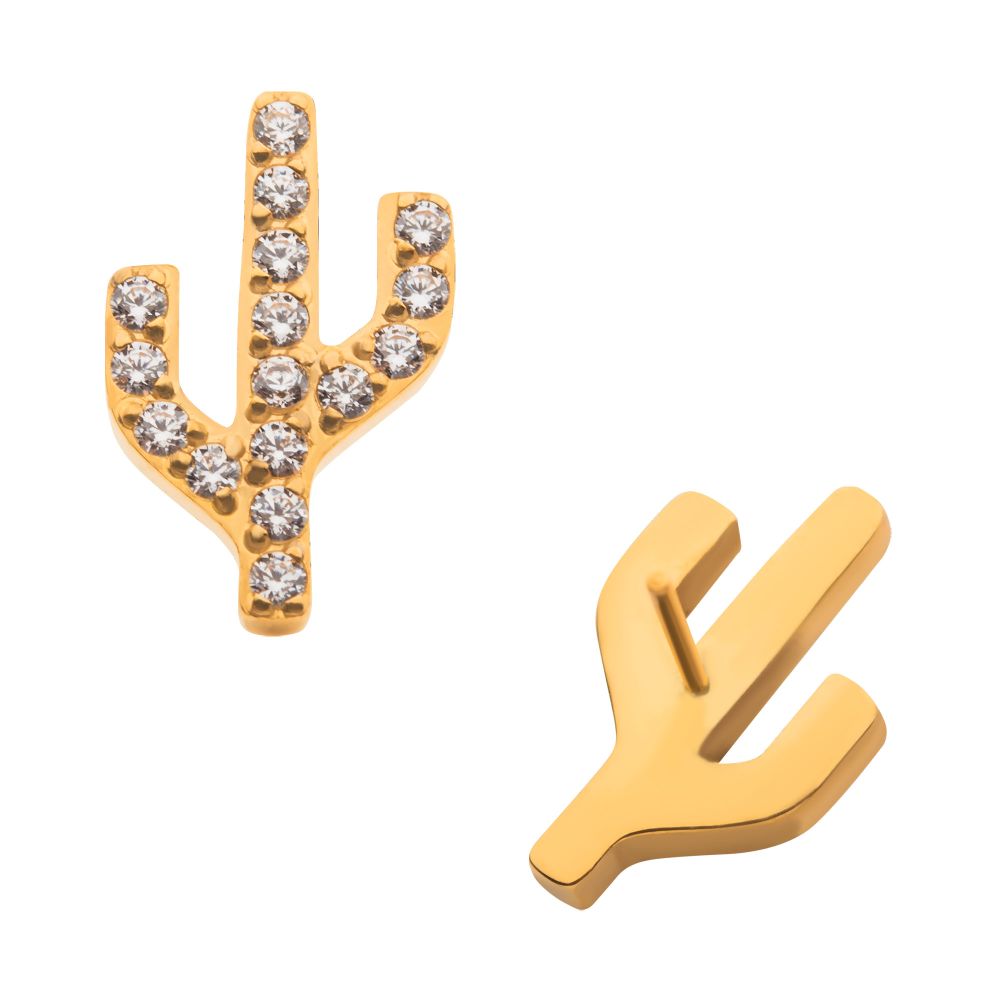24KT-Gold PVD Titanium Threadless with Prong Set CZ Cactus Top