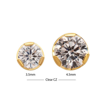 24Kt Gold PVD Titanium Threadless Semi-Bezel Set CZ Gem Top