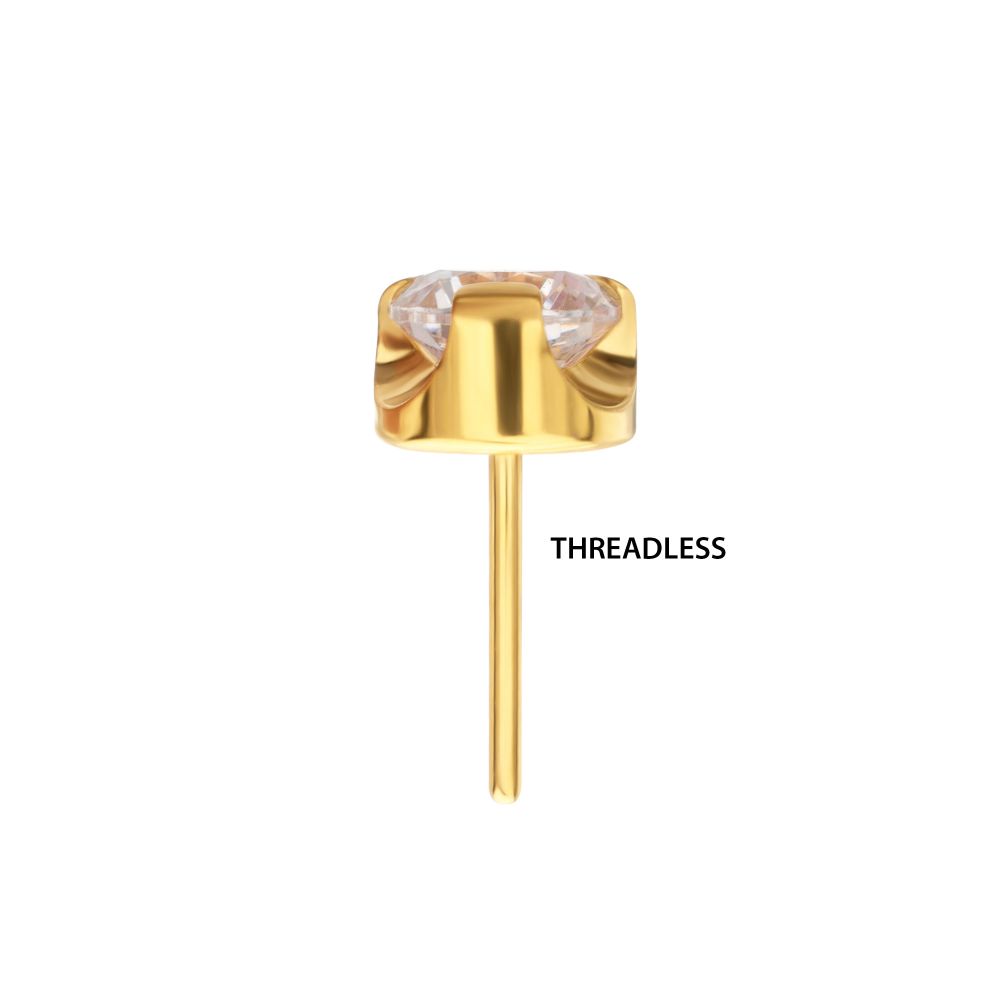 24Kt Gold PVD Titanium Threadless Semi-Bezel Set CZ Gem Top