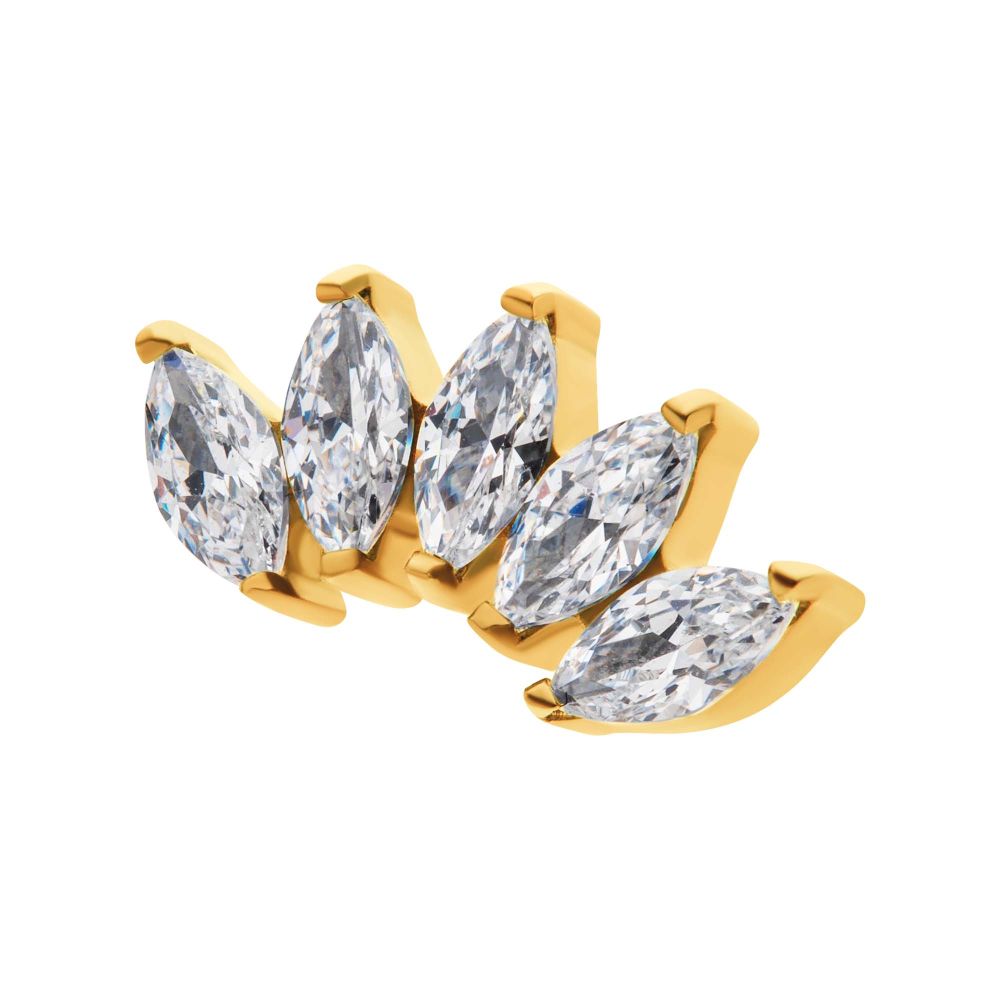 24Kt Gold PVD Titanium Threadless with Prong Set Marquise CZ 5-Cluster Top