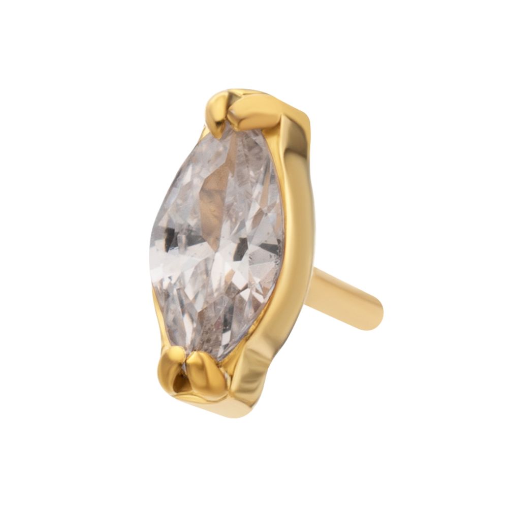 24Kt Gold PVD Titanium Threadless V-Prong Marquise CZ Gem Top