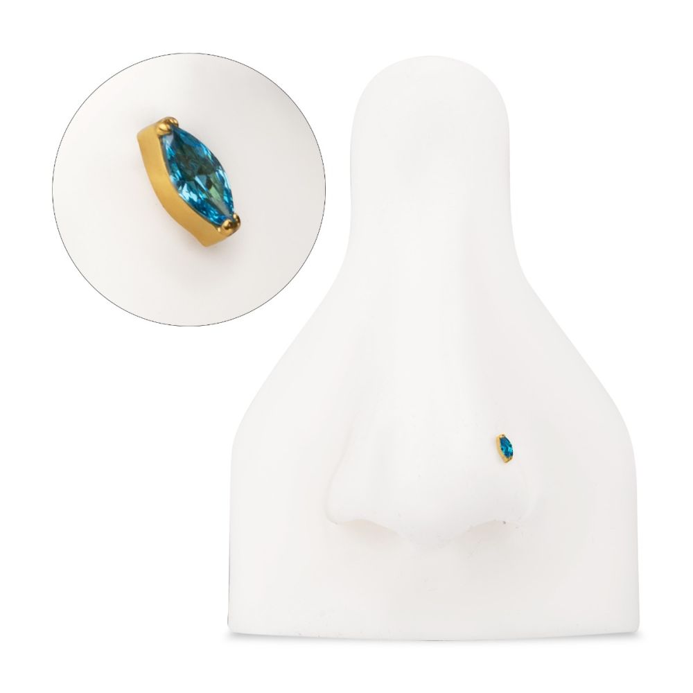 24KT Gold PVD Titanium Threadless Double V-Prong 4mm Marquise CZ Gem Top