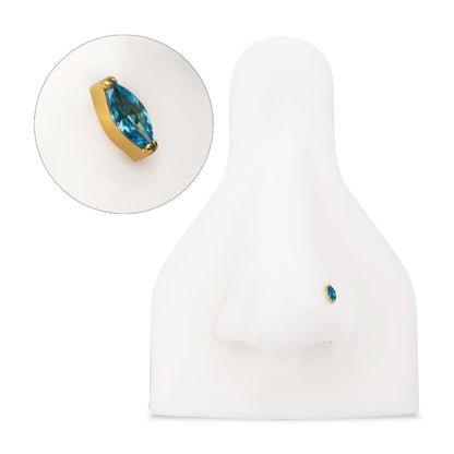 24KT Gold PVD Titanium Threadless Double V-Prong 4mm Marquise CZ Gem Top