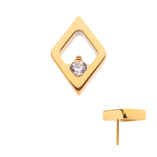 24Kt Gold PVD Titanium Threadless Rhombus Shape with Clear CZ Top