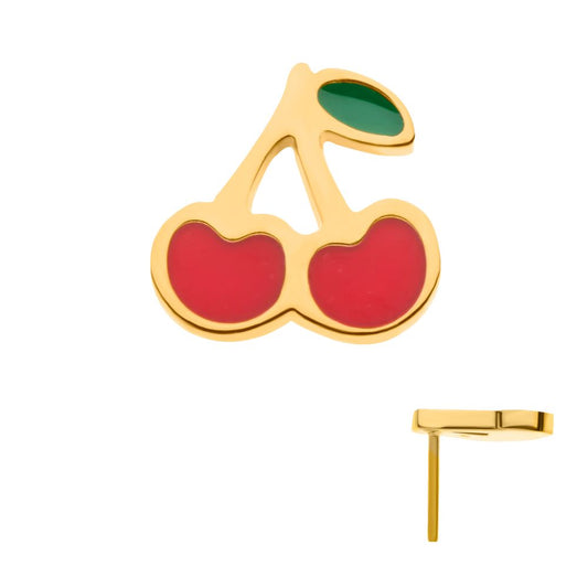 24Kt Gold PVD Titanium Threadless Enamel Cherry Top