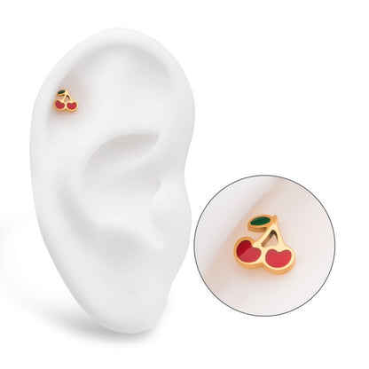 24Kt Gold PVD Titanium Threadless Enamel Cherry Top