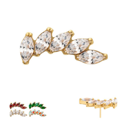 24Kt Gold PVD Titanium Threadless 5 Marquise Staggered Cluster Prong Gem Top
