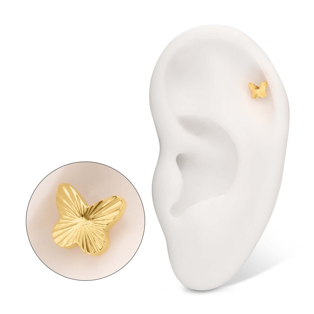 24Kt Gold PVD Titanium Threadless Corrugated Butterfly Top