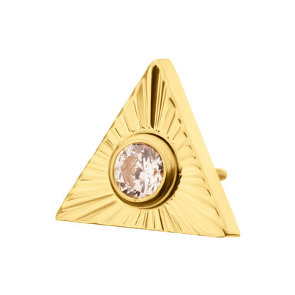 24Kt Gold PVD Titanium Threadless Corrugated Triangle Top with Bezel Gem