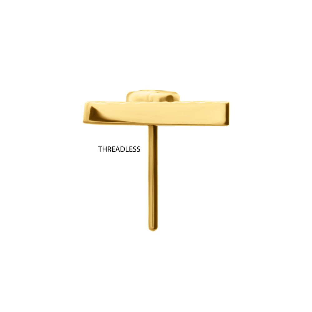 24Kt Gold PVD Titanium Threadless Corrugated Triangle Top with Bezel Gem