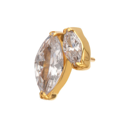 24Kt Gold PVD Titanium Threadless V-Prong Dual Marquise CZ Gem Top