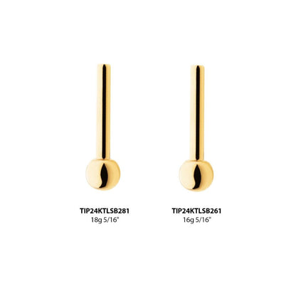 24KT Gold PVD Titanium Threadless Barbell with Single Attached Ball