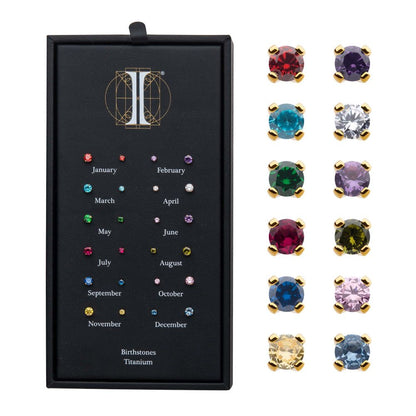24Kt Gold PVD Titanium Threadless with Prong Set Birthstone Top