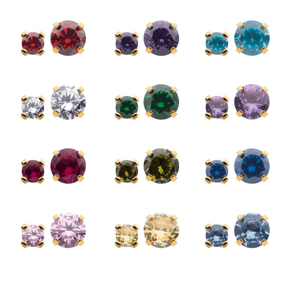 24Kt Gold PVD Titanium Threadless with Prong Set Birthstone Top