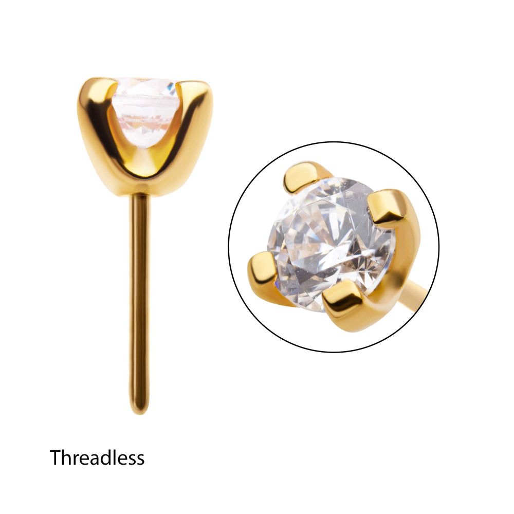 24Kt Gold PVD Titanium Threadless with Prong Set Birthstone Top