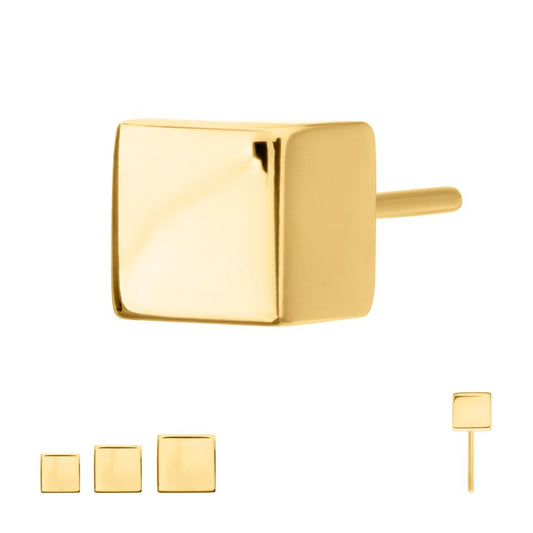 24Kt Gold PVD Titanium Threadless 3D Cube Top