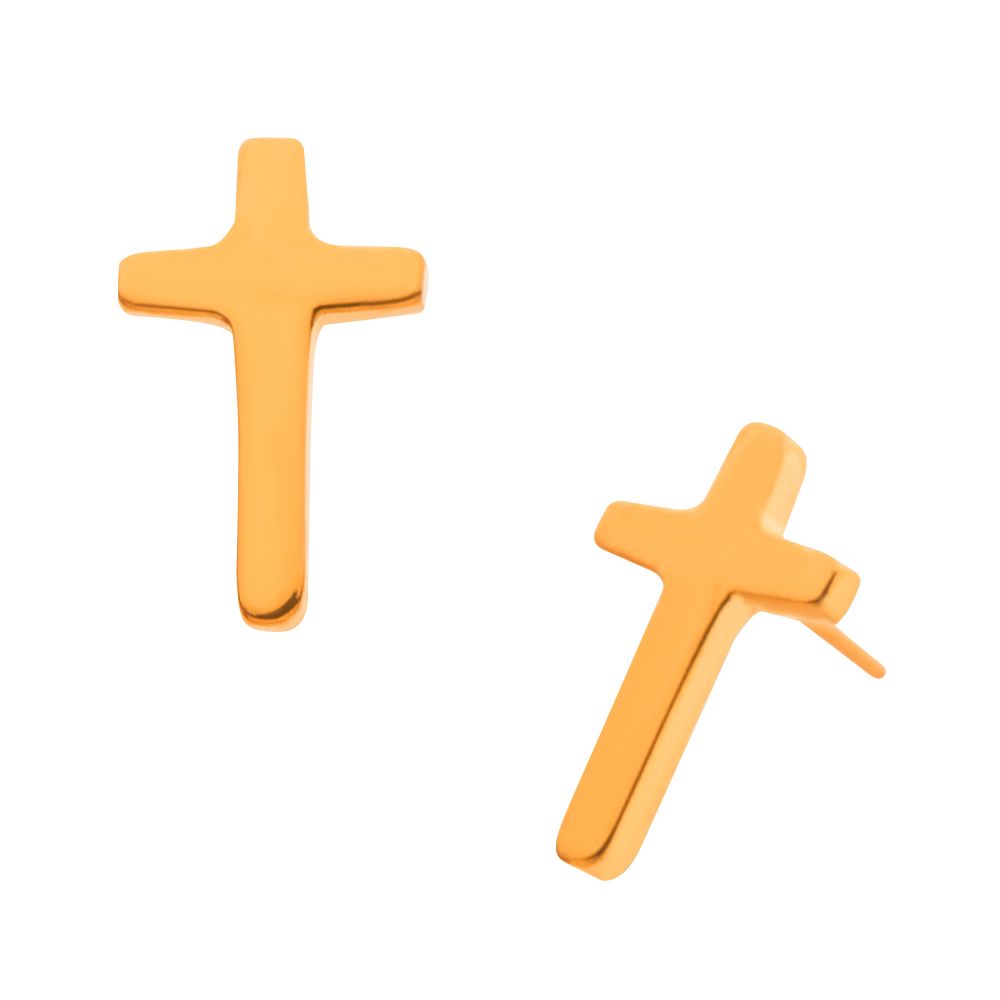 24KT Gold PVD Titanium Threadless with Cross Top
