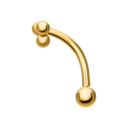 24kt Gold PVD Titanium Tri-Bead Fixed Top with Threadless Bottom Curved Barbell
