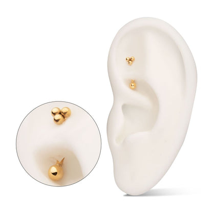 24kt Gold PVD Titanium Tri-Bead Fixed Top with Threadless Bottom Curved Barbell