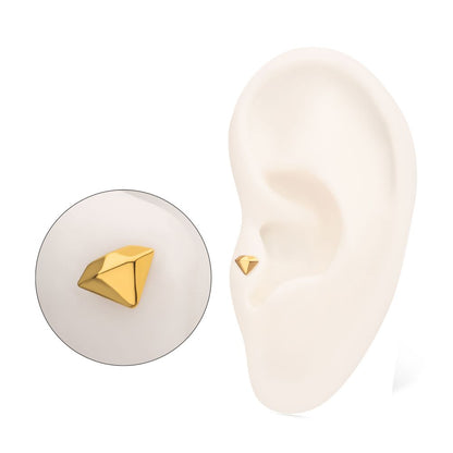24KT Gold PVD Titanium Threadless 3D Diamond Shape Top